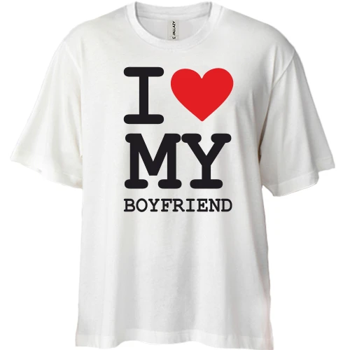Футболка двонитка Oversize, Білий, I love my boyfriend