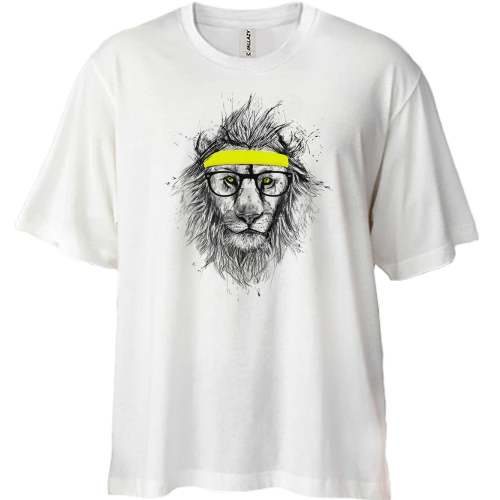 Футболка двонитка Oversize, Білий, лев-хіпстер (2)