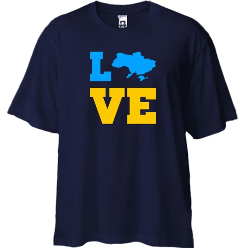 Футболка двонитка Oversize, Синій, LOVE з мапою України