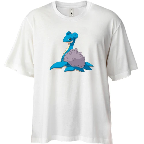 Футболка двунитка Oversize, Белый, с покемоном Лапрас (Lapras)