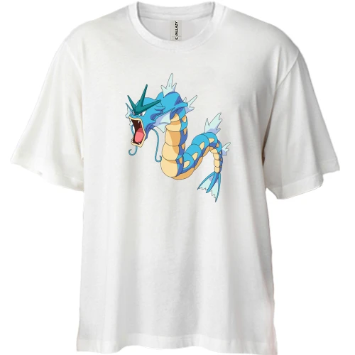 Футболка двунитка Oversize, Белый, с покемоном Гярадос (Gyarados)