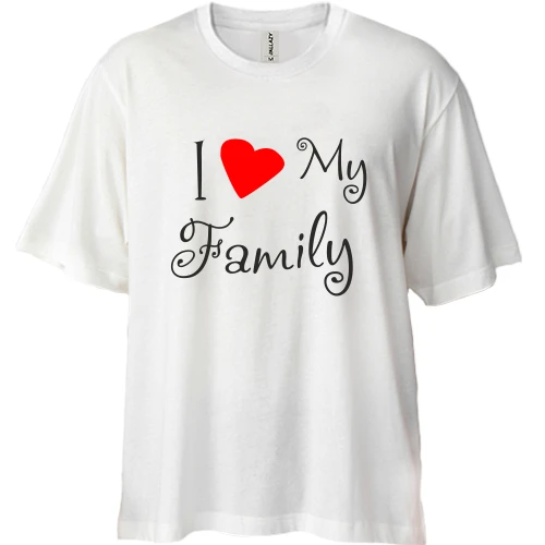Футболка двунитка Oversize, Белый, I Love My Family