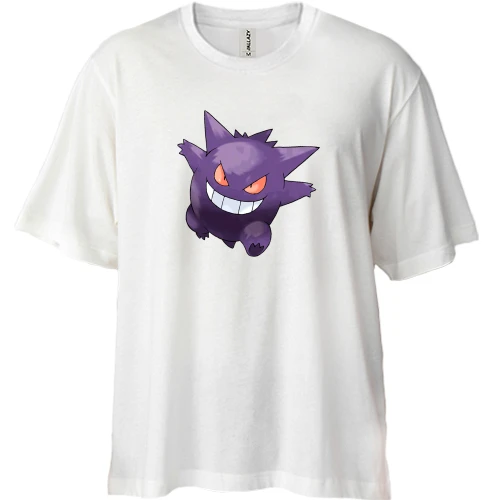 Футболка двунитка Oversize, Белый, с покемоном Генгар (Gengar)