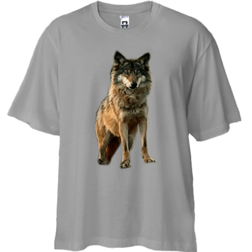 Футболка двонитка Oversize, Сірий, з вовком (2)