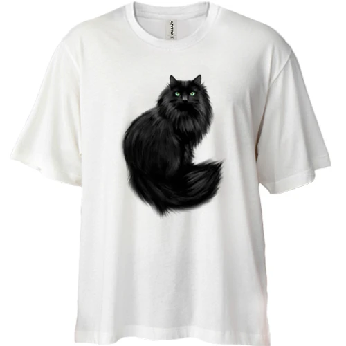 Футболка двонитка Oversize, Білий, з чорним котом
