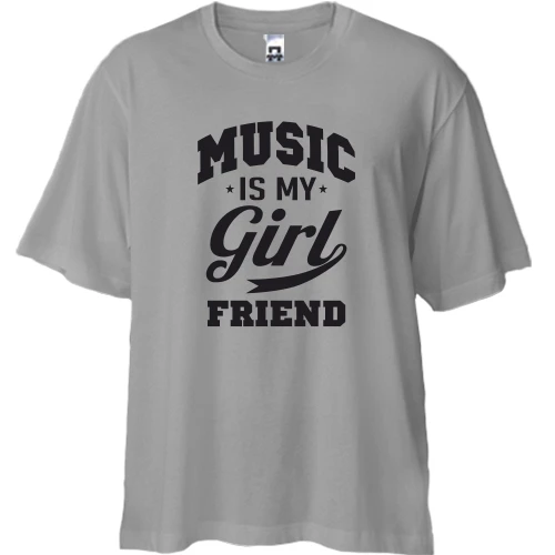 Футболка двонитка Oversize, Сірий, Music is my girlfriend