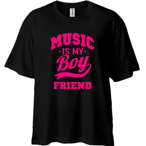 Футболка двонитка Oversize, Чорний, Music is my boyfriend