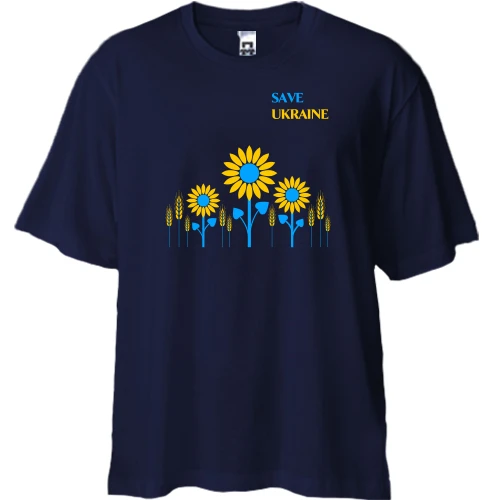 Футболка двунитка Oversize, Синий, Save Ukraine
