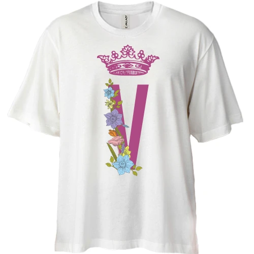 Футболка двунитка Oversize, Белый, V с короной