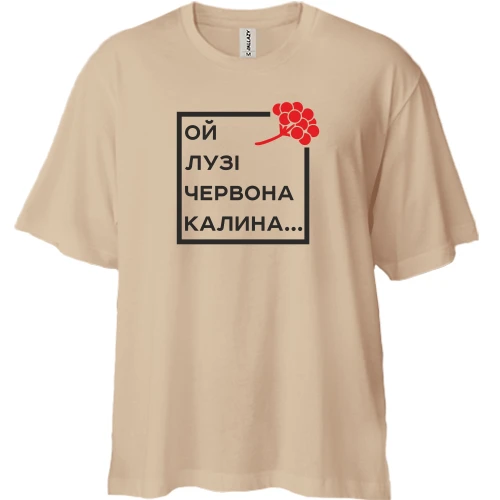 Футболка двонитка Oversize, Білий, Ой у лузі червона калина...