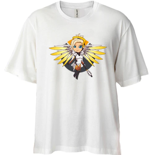 Футболка двунитка Oversize, Белый, Overwatch Mercy