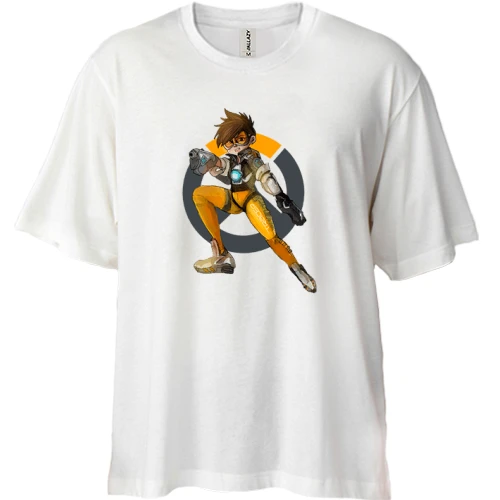 Футболка двунитка Oversize, Белый, Overwatch Tracer