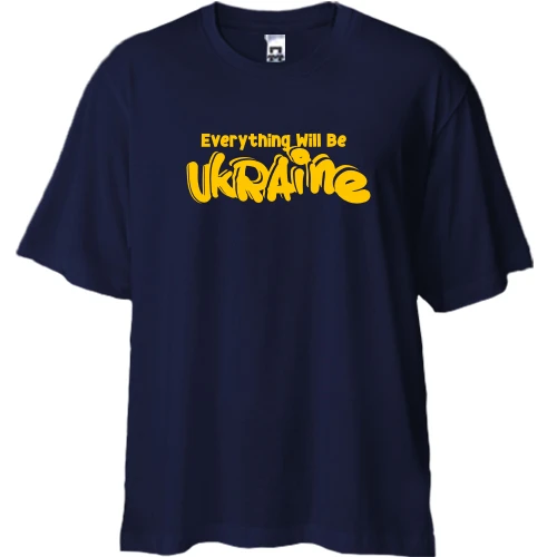 Футболка двунитка Oversize, Синий, Eeverything Will Be Ukraine