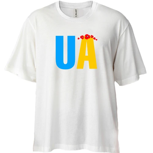 Футболка двонитка Oversize, Білий, з написом UA з венком
