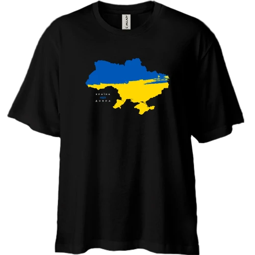 Футболка двунитка Oversize, Черный, Украина - страна добра