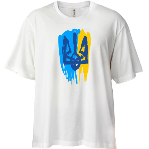 Футболка двунитка Oversize, Белый, с гербом Украины (стилизованный под краску) 3