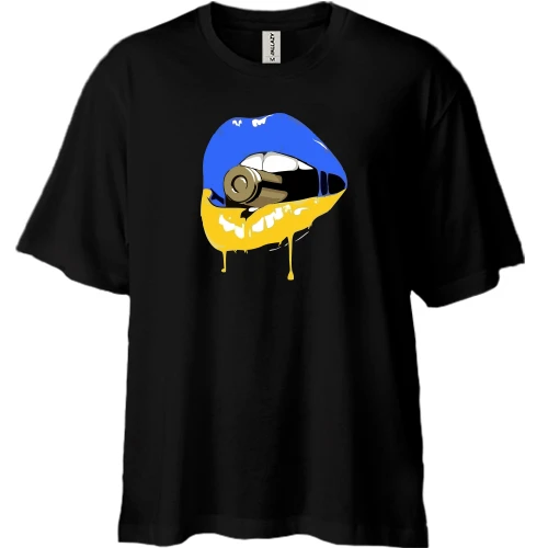 Футболка двонитка Oversize, Чорний, Куля в зубах
