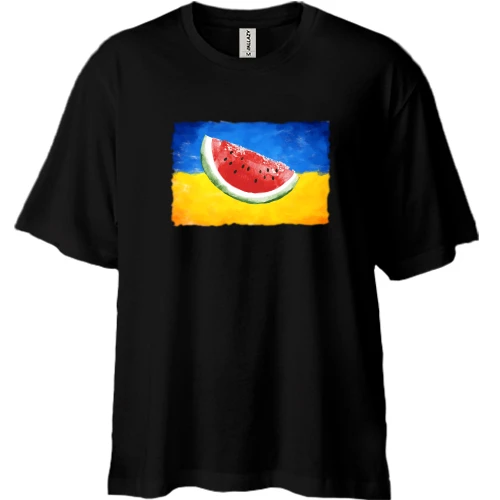 Футболка двунитка Oversize, Черный, Херсон (флаг Украины и кусочек арбуза)