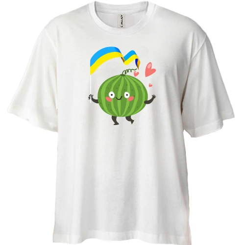 Футболка двунитка Oversize, Белый, Арбуз с флагом Украины