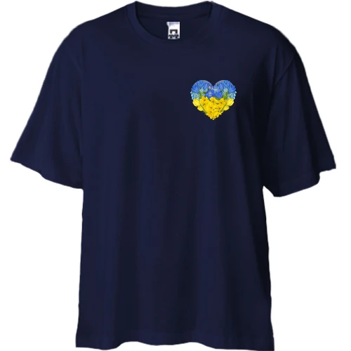 Футболка двонитка Oversize, Синій, Серце із жовто-блакитних квітів (mini)