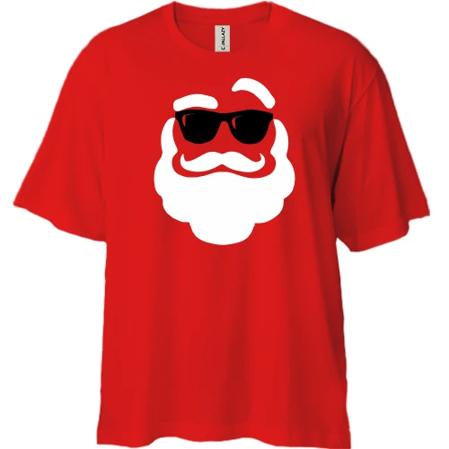 Футболка двонитка Oversize, Червоний, з Сантою в темних окулярах (Cool Santa)
