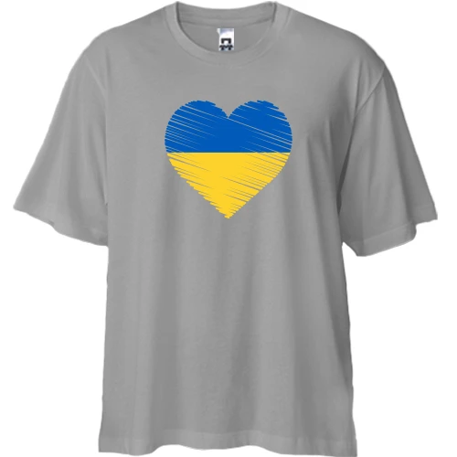 Футболка двонитка Oversize, Сірий, з серцем у кольорах національного прапора