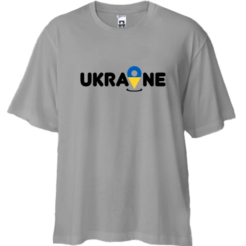 Футболка двонитка Oversize, Сірий, з принтом "Локація Україна"