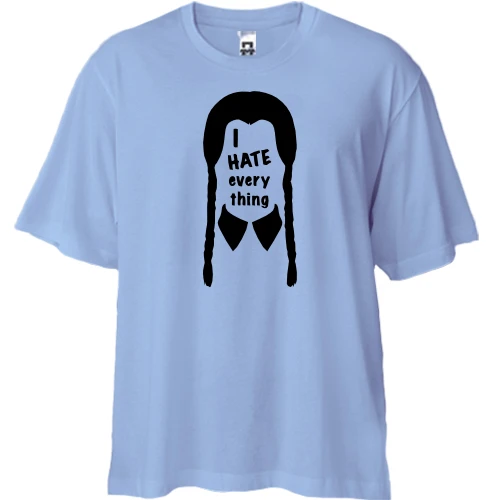 Футболка двонитка Oversize, Синій, Wednesday - I Hate Everything
