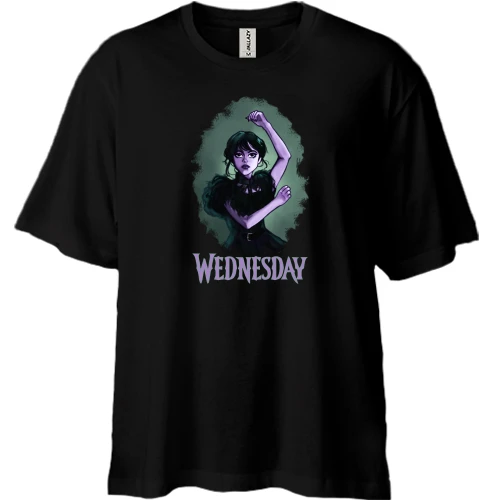 Футболка двунитка Oversize, Черный, Wednesday (АРТ)