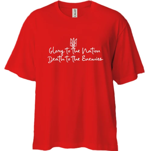 Футболка двунитка Oversize, Красный, "Glory to the Nation, death to the enemies"
