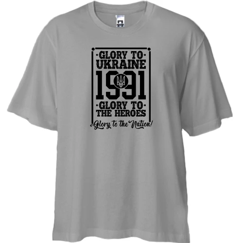Футболка двонитка Oversize, Сірий, "Glory to Ukraine 1991"