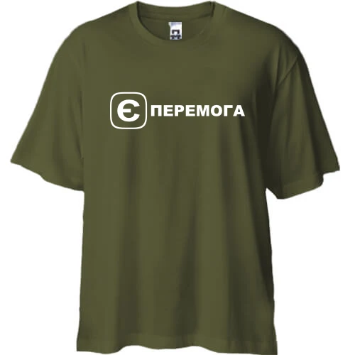 Футболка двунитка Oversize, Хаки, с принтом "єПеремога"