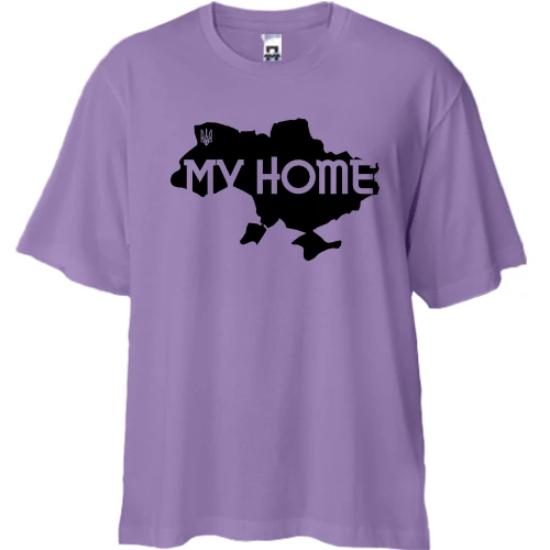 Футболка двонитка Oversize, Лавандовий, з мапою "My HOME"