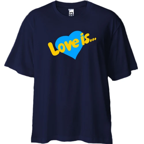 Футболка двонитка Oversize, Синій, з Жовто-блакитною Love is.