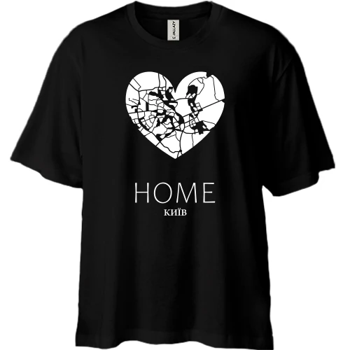 Футболка двонитка Oversize, Чорний, із серцем Київ "Home"