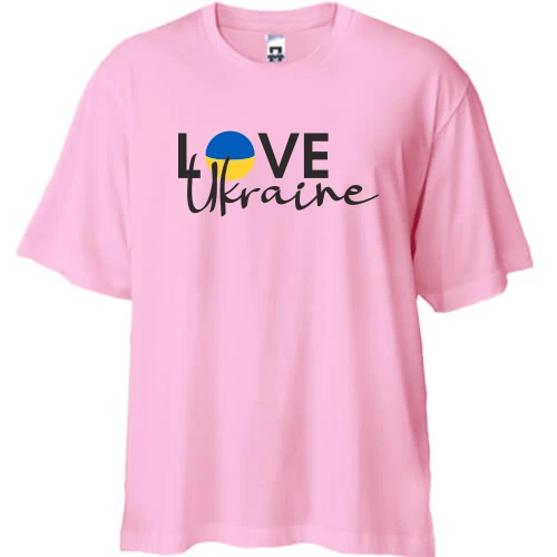 Футболка двонитка Oversize, Рожевий, LOVE Ukraine з прапором