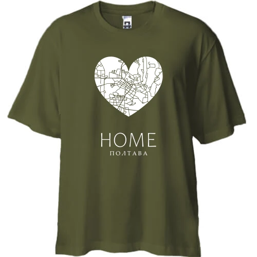 Футболка двунитка Oversize, Хаки, с сердцем "Home Полтава"