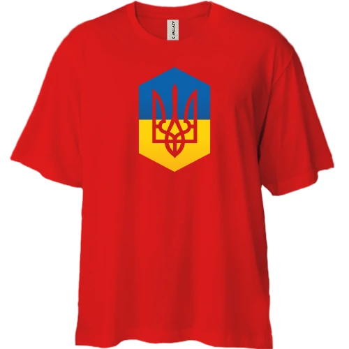 Футболка двонитка Oversize, Червоний, з Тризуб на фоні прапора