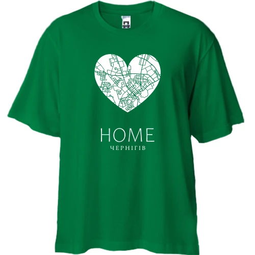 Футболка двунитка Oversize, Зеленый, с сердцем "Home Чернигов"