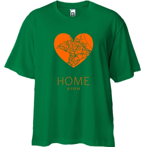 Футболка двунитка Oversize, Зеленый, с сердцем "Home Крым"