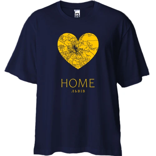 Футболка двунитка Oversize, Синий, с сердцем "Home Львов"