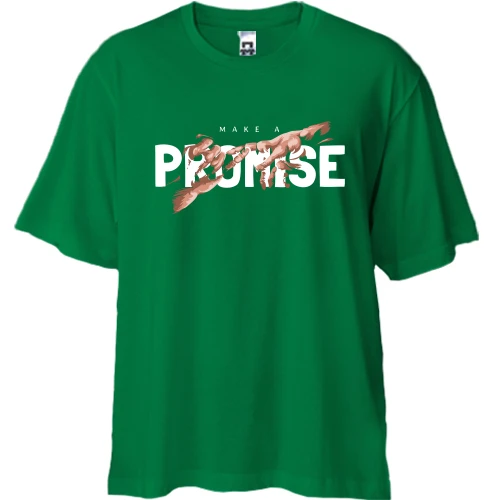 Футболка двонитка Oversize, Зелений, з принтом "Make a promise"
