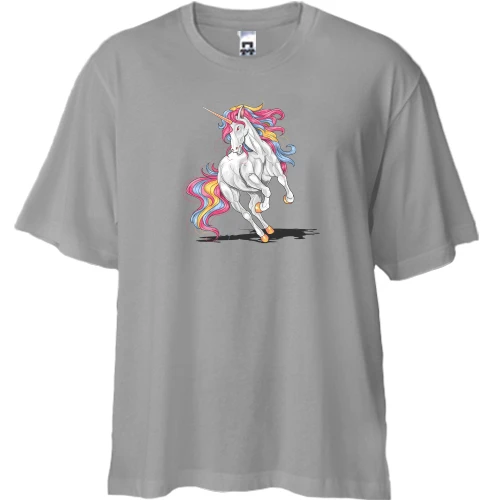 Футболка двунитка Oversize с мифическим единорогом