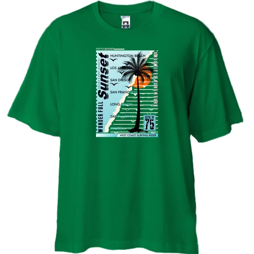 Футболка двунитка Oversize, Зеленый, "Summer vibe"