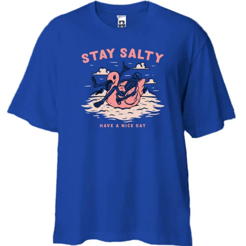 Футболка двонитка Oversize, Синій, "Stay salty"