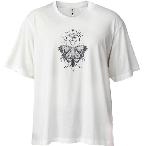 Футболка двунитка Oversize, Белый, "Сказочная бабочка"