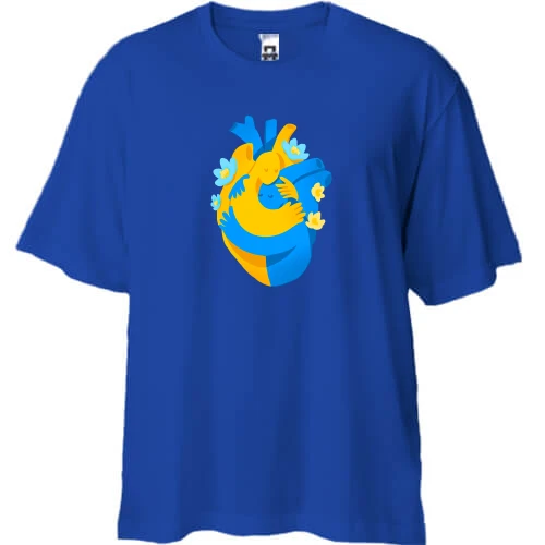Футболка двунитка Oversize, Синий, "сердце украинца"