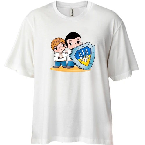 Футболка двунитка Oversize, Белый, с защитником Украины в стиле Love is..