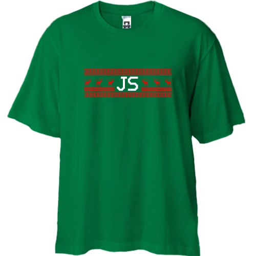 Футболка двунитка Oversize, Зеленый, "JavaScript и олени"