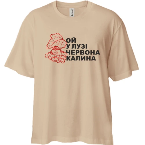 Футболка двонитка Oversize, Білий, "Ой у лузі червона калина"